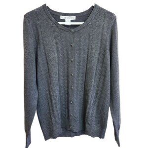 NWT Timeless Blair London Gray Diamond Pointelle Front Cardigan Sweater Size M